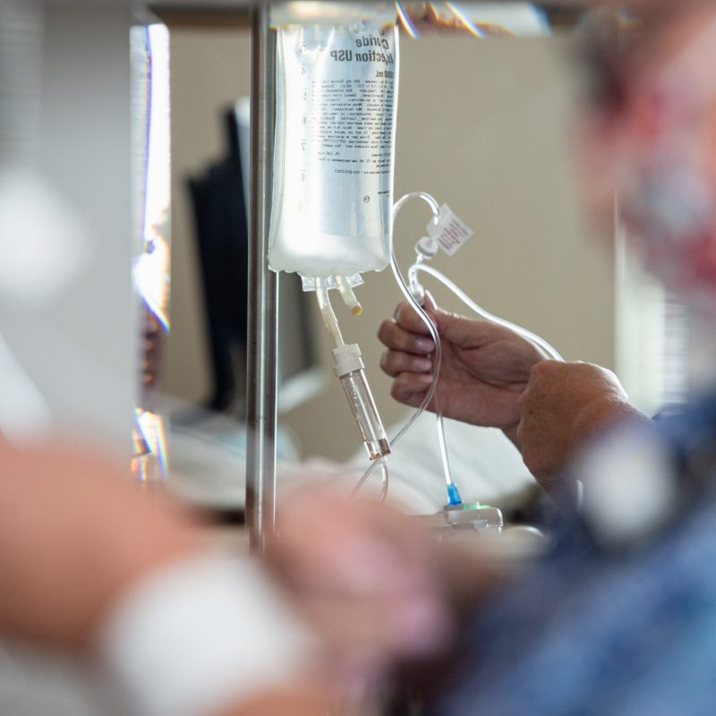 ASHEBORO, NC - JUNE 7: Charlotte Welborn, a registered nurse, administers intravenous antibiotics to a patient in the medical, surgical and pediatric unit at Randolph Health in Asheboro, North Carolina on Tuesday, June 7, 2022.